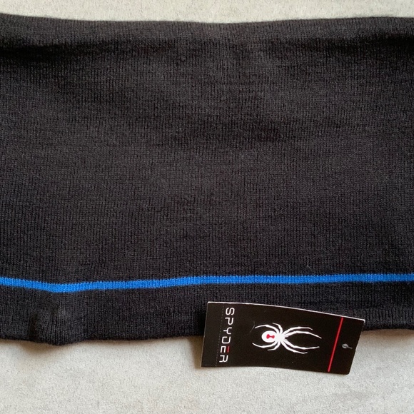 Spyder Jacquard Logo Stripe Gaitor Neck Warmer Men’s Black & Blue Color OS NWT - Picture 9 of 12